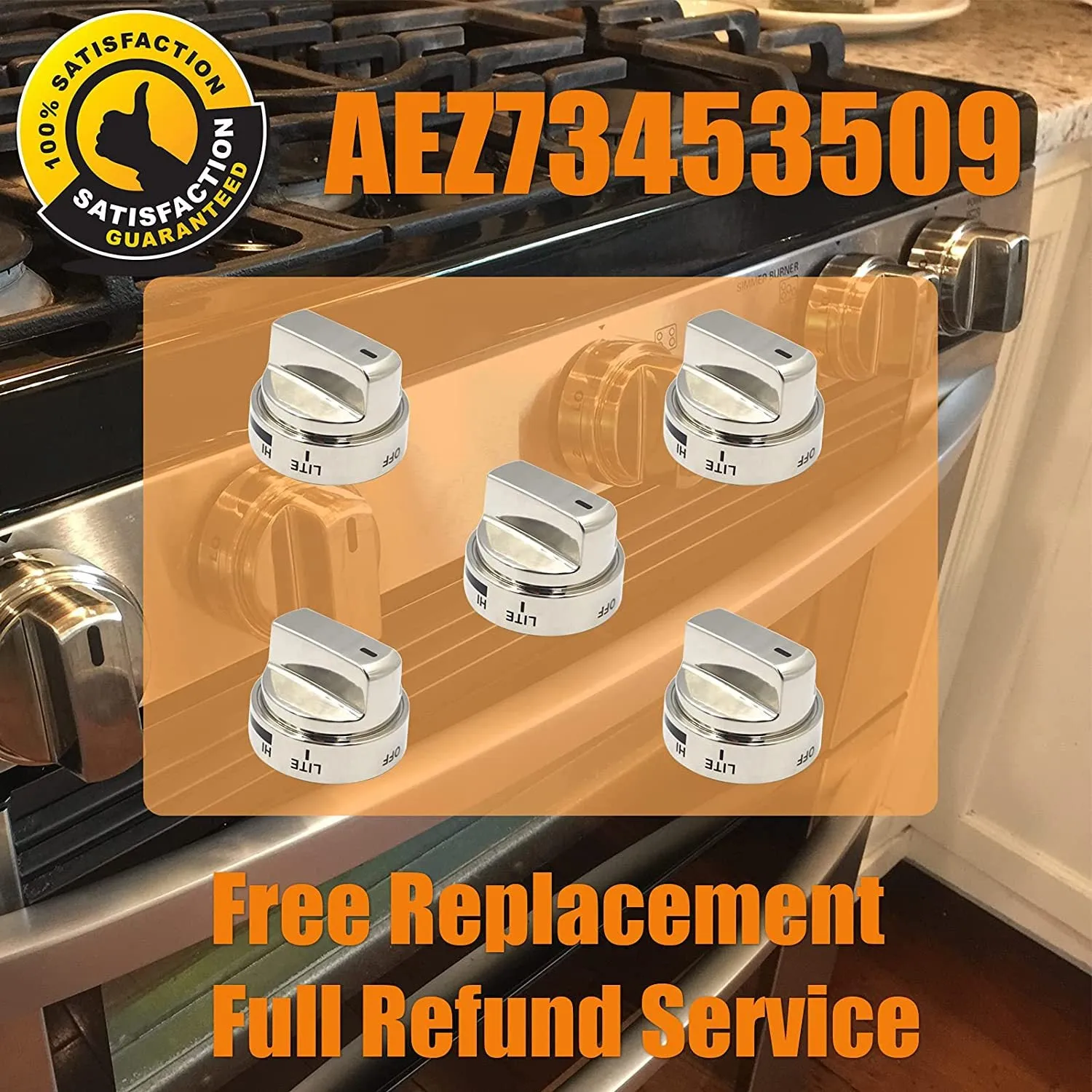2 Pcs Silver AEZ73453509 Oven Stove Knob Assembly | Stainless Steel | Replacement for AEZ72909008 | Easy Install & Durable Upgrade