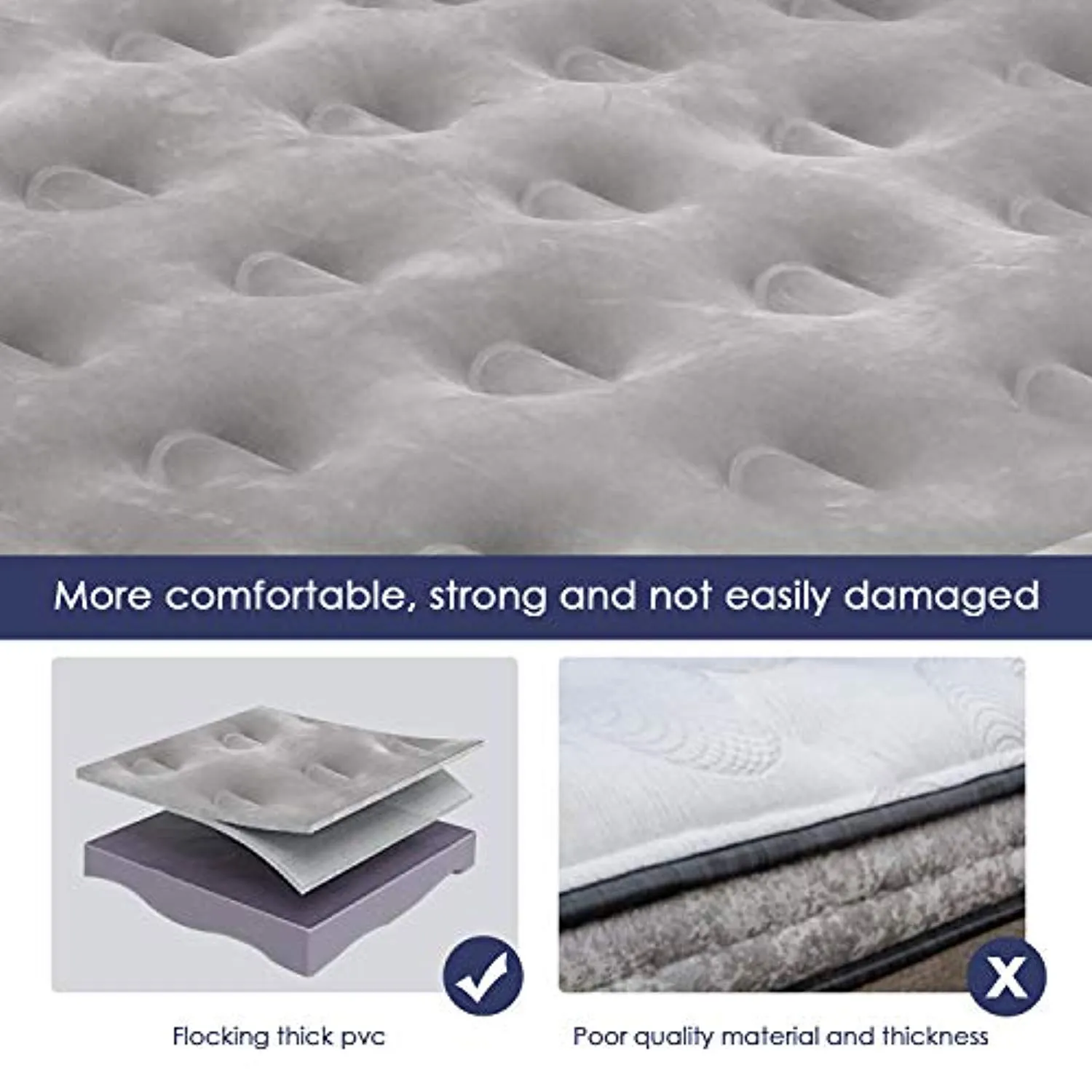 Air Mattress with Electric Pump,Detachable Three-Section Backrest Large No-Rolling