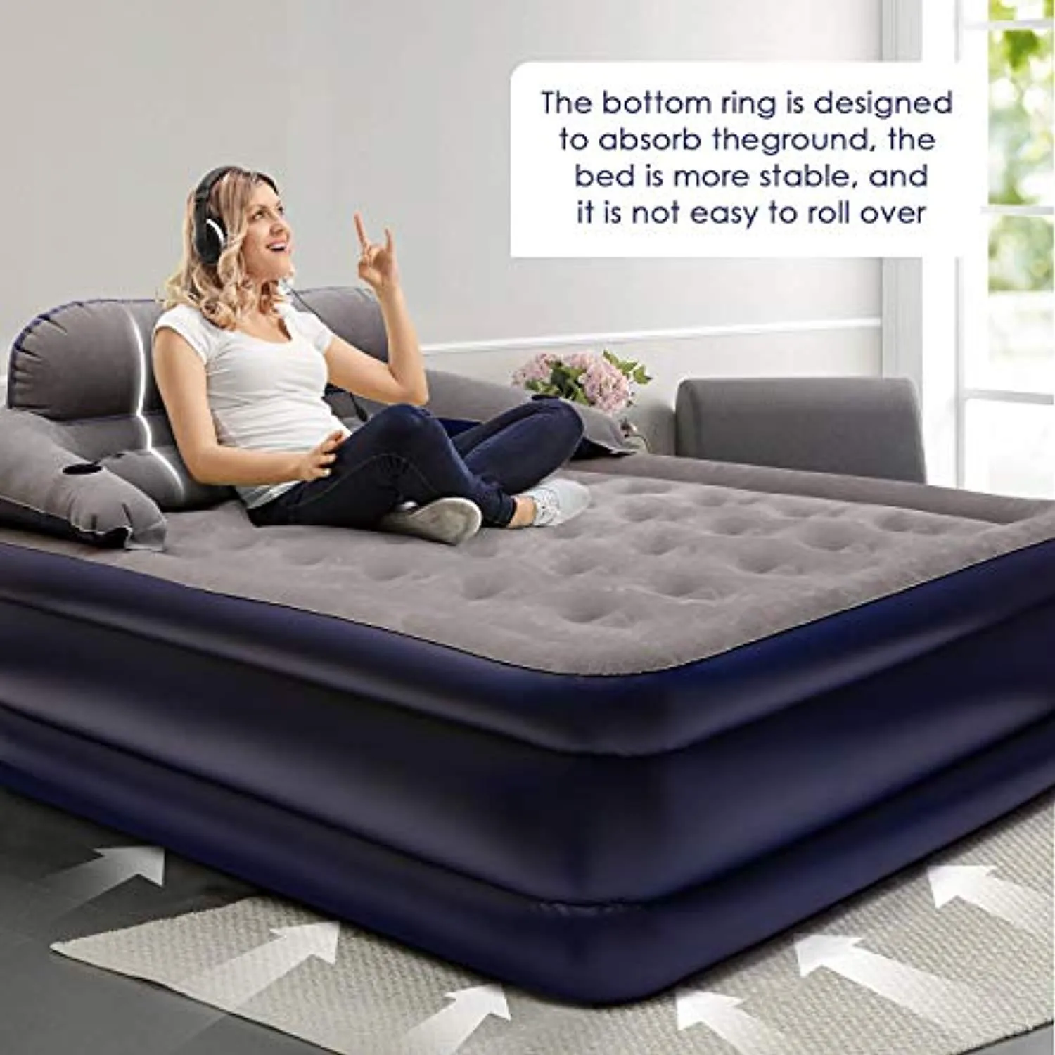Air Mattress with Electric Pump,Detachable Three-Section Backrest Large No-Rolling