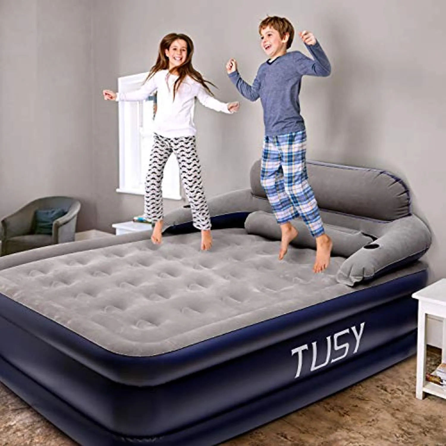 Air Mattress with Electric Pump,Detachable Three-Section Backrest Large No-Rolling
