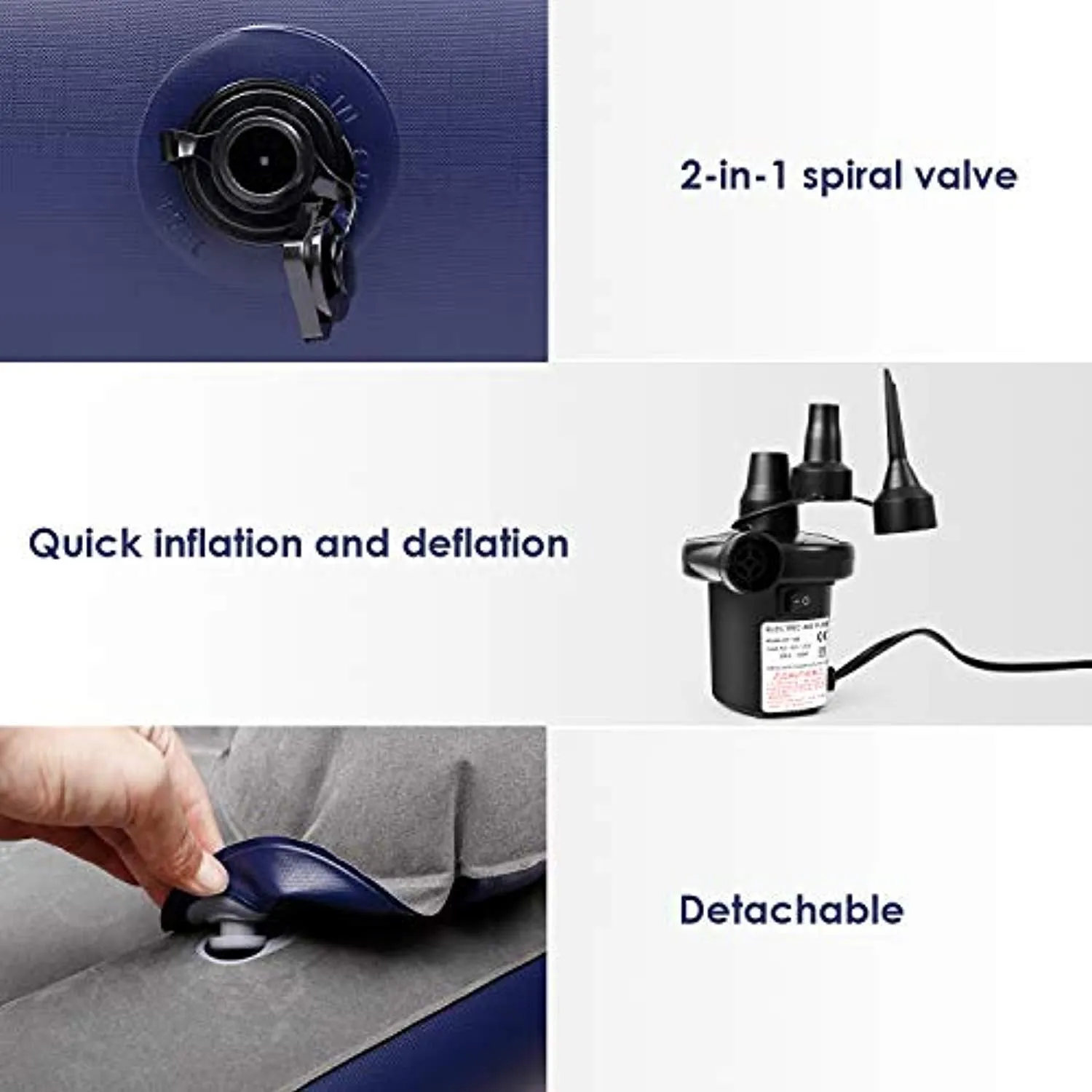 Air Mattress with Electric Pump,Detachable Three-Section Backrest Large No-Rolling