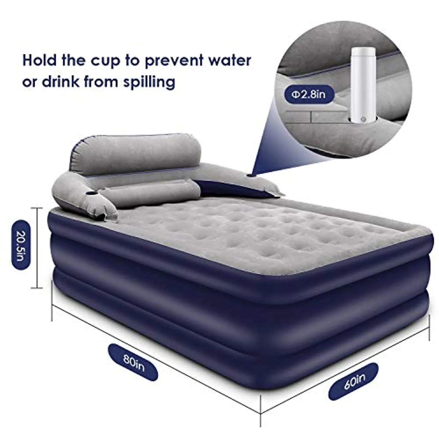 Air Mattress with Electric Pump,Detachable Three-Section Backrest Large No-Rolling