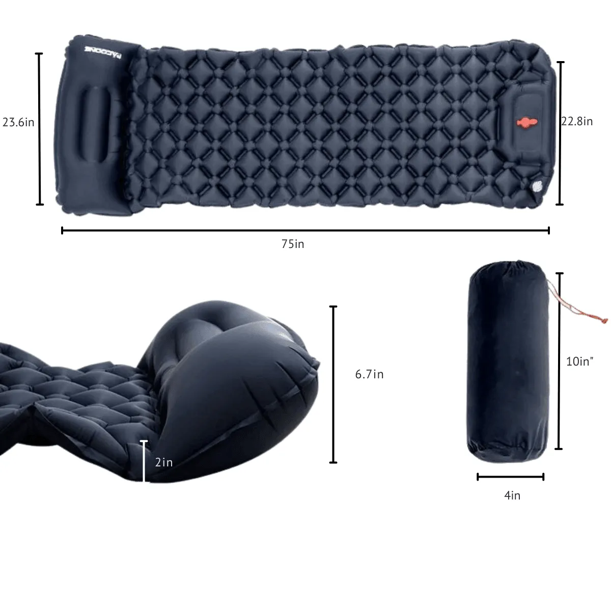 Camping Sleeping Pad with Built-in Pump, Ultralight & Waterproof, 75x23in Sleeping Surface, Compact & Portable for Hiking and Camping