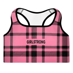 ELEVATED ESSENTIALS, THE PERFECT PADDED SPORTS BRA HOT PINK CHECKS