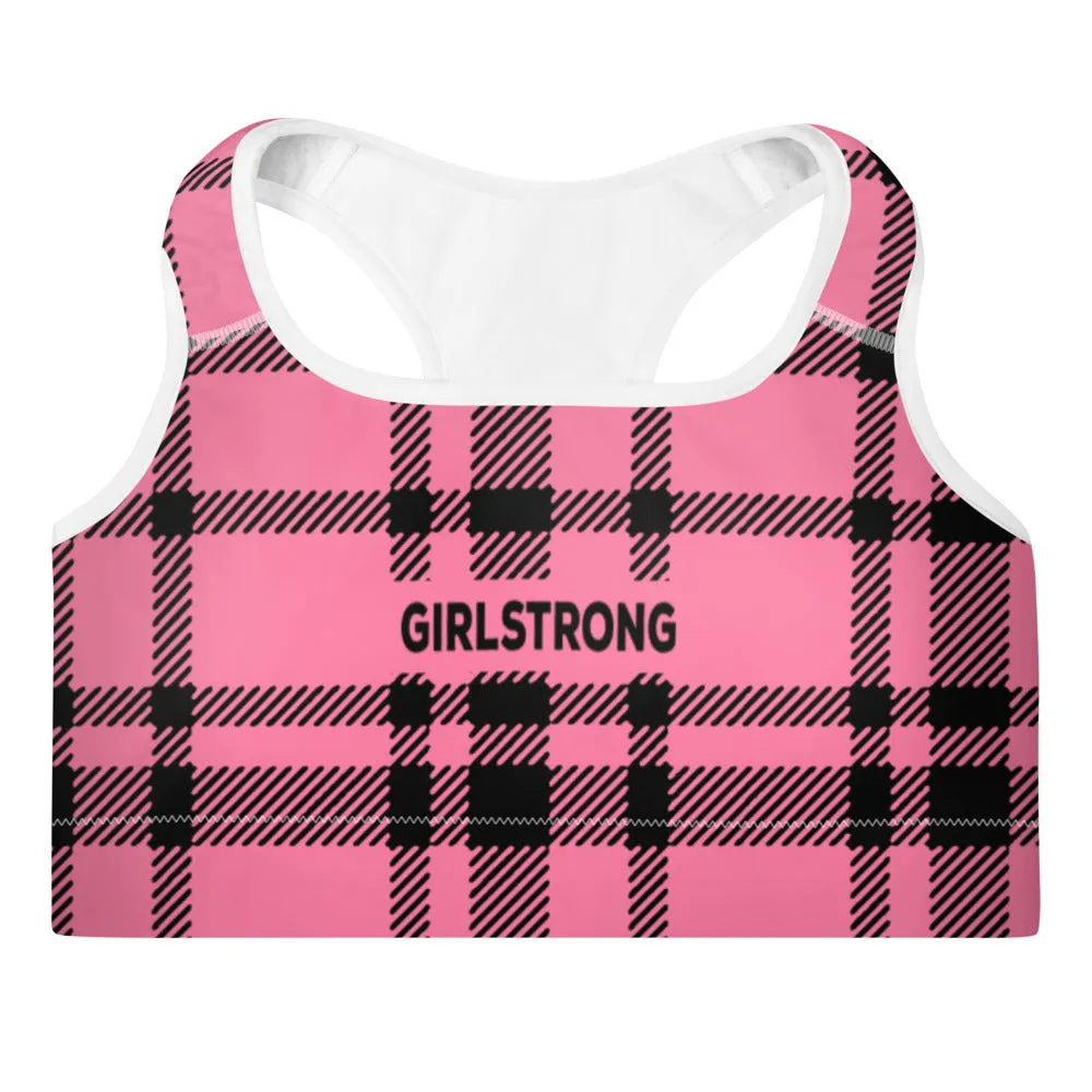 ELEVATED ESSENTIALS, THE PERFECT PADDED SPORTS BRA HOT PINK CHECKS