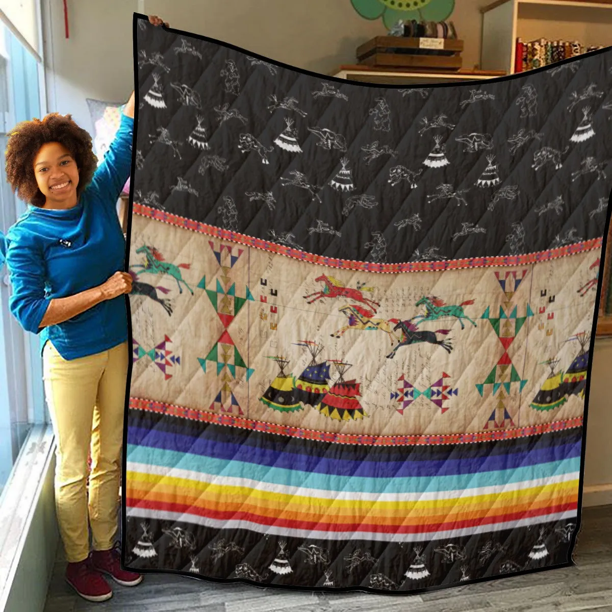 Horses Running Black Sky 2 Lightweight Quilt