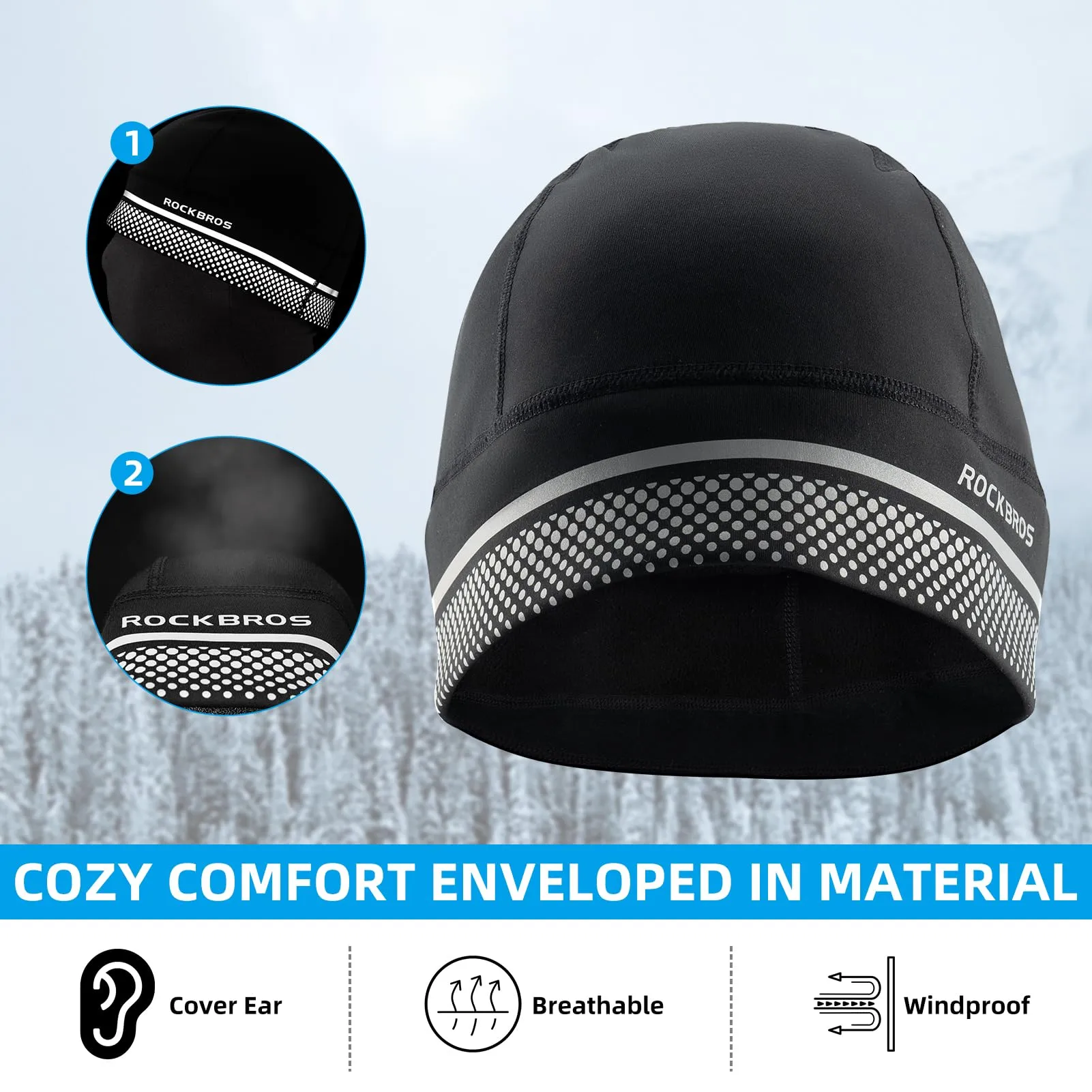 ROCKBROS Thermal Skull Cap Winter Hat for Men  Women, Ear Warmers Helmet Liner